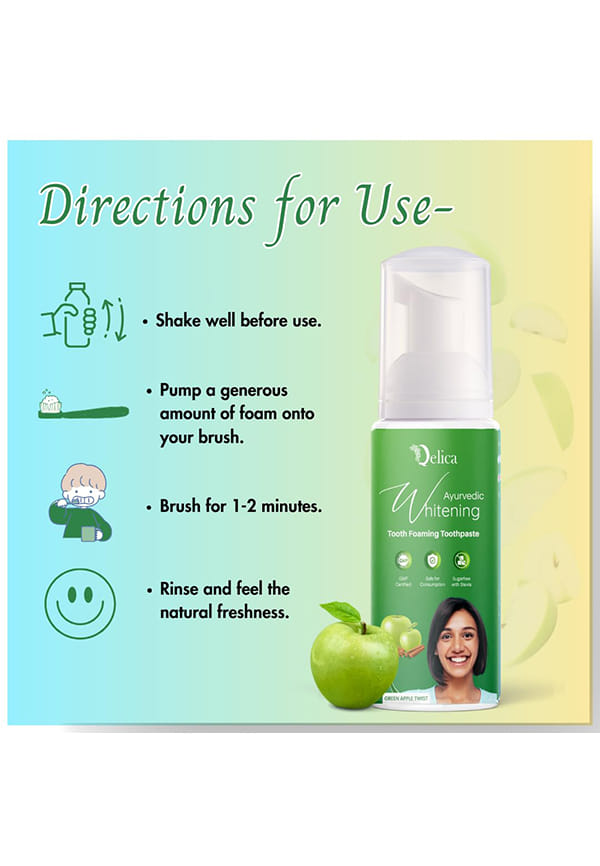 Ayurvedic Teeth Whitening Foam Toothpaste to Remove Stains & Yellow Teeth, Helps Cavities & Sensitivity (Apple) – thumbnail 3