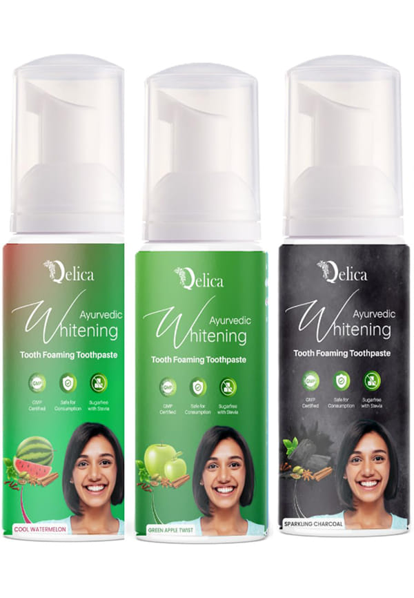 Ayurvedic Teeth Whitening Foam Combo (Cool Watermelon & Green Apple & Sprakling Charcoal) Ayurvedic Teeth Whitening Foam Combo (Cool Watermelon & Green Apple & Sprakling Charcoal)