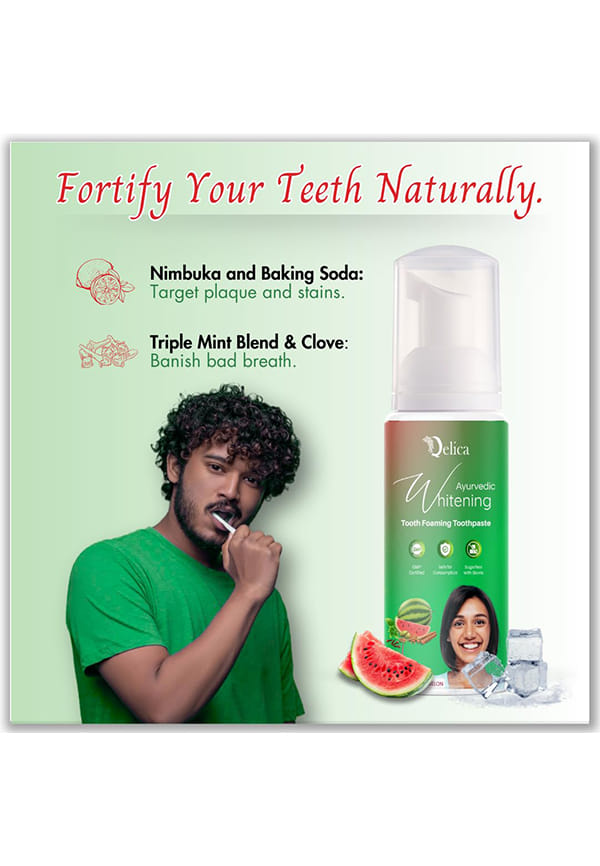 Ayurvedic Teeth Whitening Foam Toothpaste to Remove Stains & Yellow Teeth, Helps Cavities & Sensitivity (Melon) – thumbnail 2