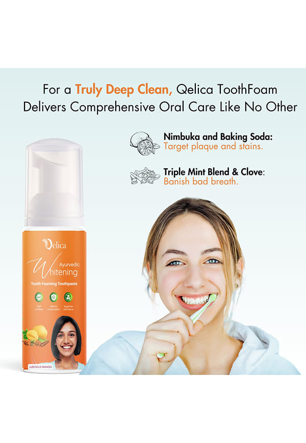 Ayurvedic Teeth Whitening Foam Toothpaste to Remove Stains & Yellow Teeth, Helps Cavities & Sensitivity (Mango) – thumbnail 2