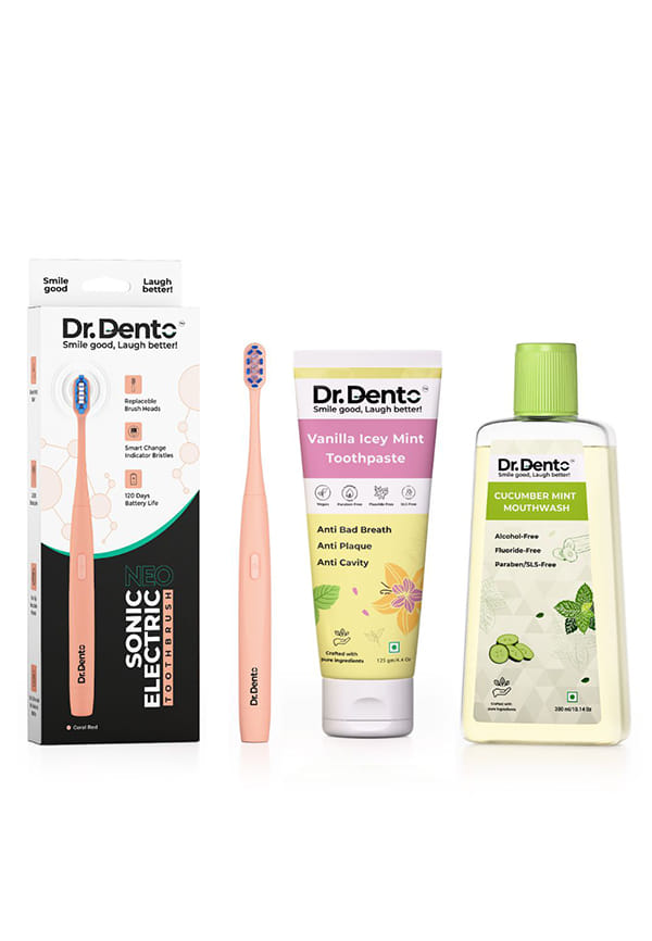 Neo - Coral Red with Vanilla Icey Mint Toothpaste and Cucumber Mint Mouthwash