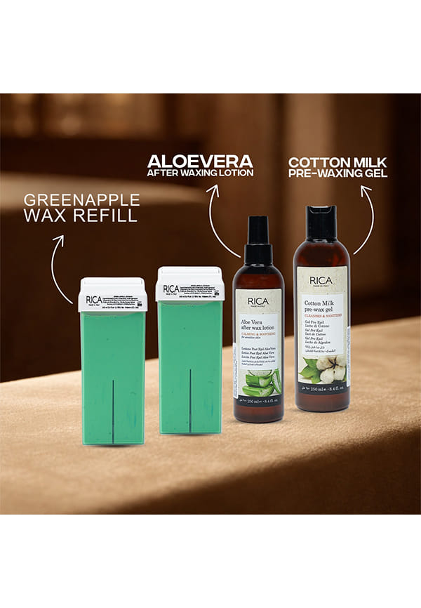 Green Apple Roll-On Hair Removal Refill Wax & Cotton Milk Pre-Waxing Gel & Aloe Vera After Wax Lotion – thumbnail 2