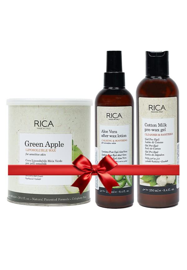 Green Apple Liposoluble Hair Removal Wax & Cotton Milk Pre-Waxing Gel & Aloe Vera After Wax Lotion