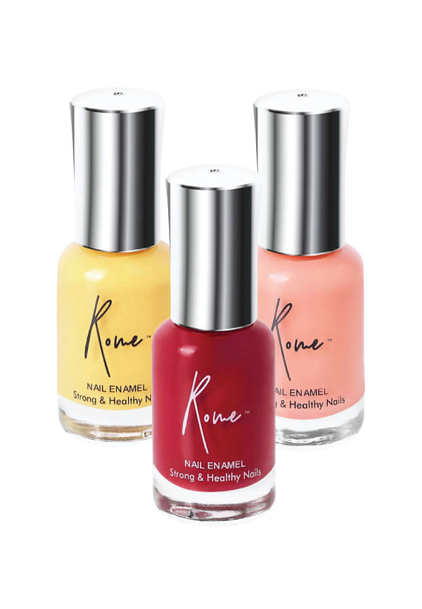 Set of 3 Strong & Healthy Nail Enamel - Electric Red, Coral &Summer Yellow