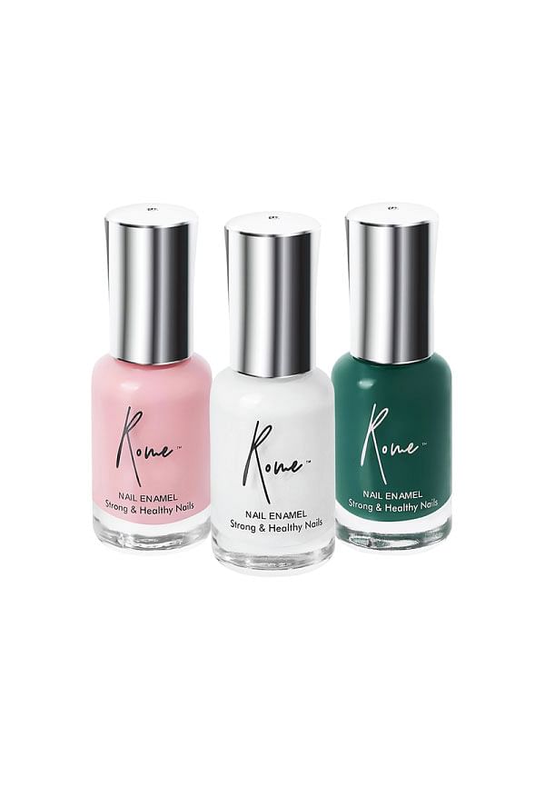 Set of 3 Strong & Healthy Nail Enamel - Fairy White, Hunter Green & Lucky Pink