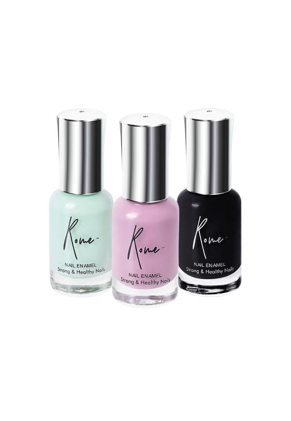 Set of 3 Strong & Healthy Nail Enamel - Mint Green , Midnight Black & Mauve
