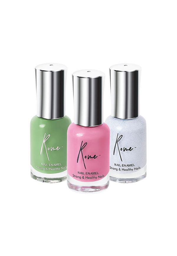 Set of 3 Strong & Healthy Nail Enamel - Moss Green, Punch Pink, Shimmer Blue