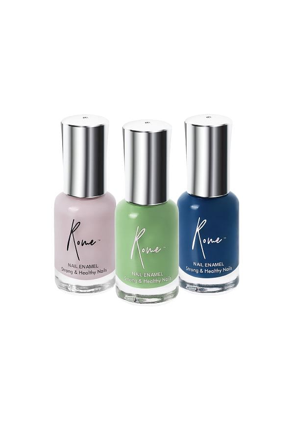 Set of 3 Strong & Healthy Nail Enamel - Prussian Blue, Moss Green & Dusty Pink