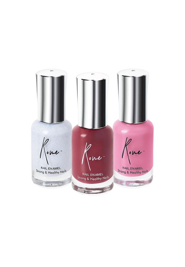Set of 3 Strong & Healthy Nail Enamel - Punch Pink, Shimmer Blue & Rosewood