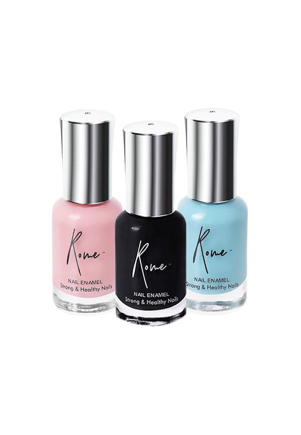 Set of 3 Strong & Healthy Nail Enamel - Turkish Blue, Lucky Pink, Midnight Black