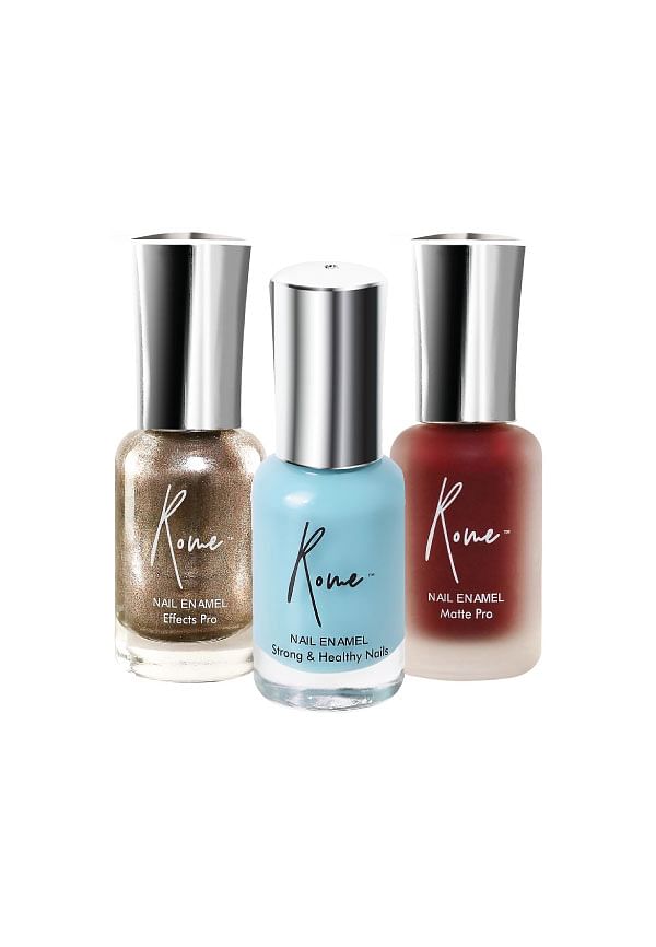 Set of 3 Strong & Healthy, Matte Pro & Effects Pro Nail Enamel - Turkish Blue, Scarlet, Copper Dust