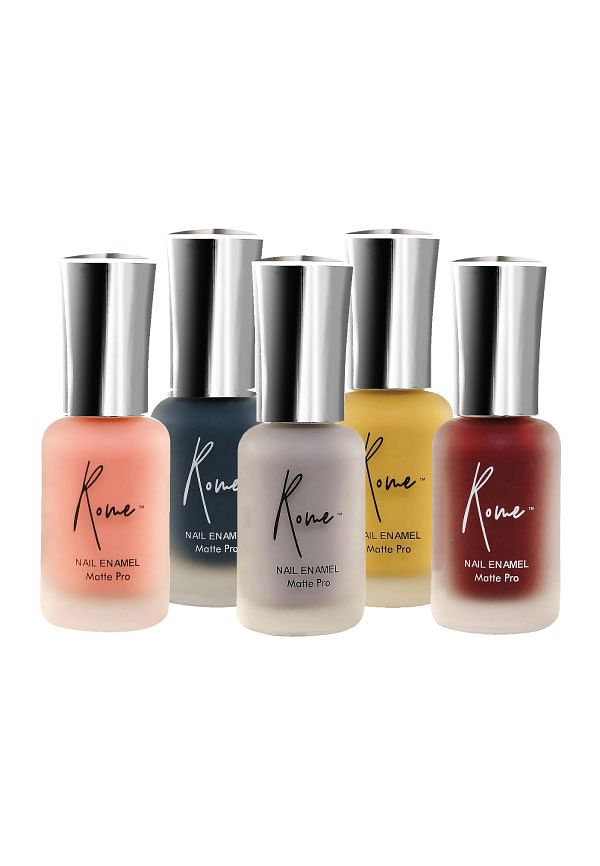 Set of 5 Matte Pro Nail Enamel - Coral Haze, Titanium, Scarlet, Nightmare, Lime Light