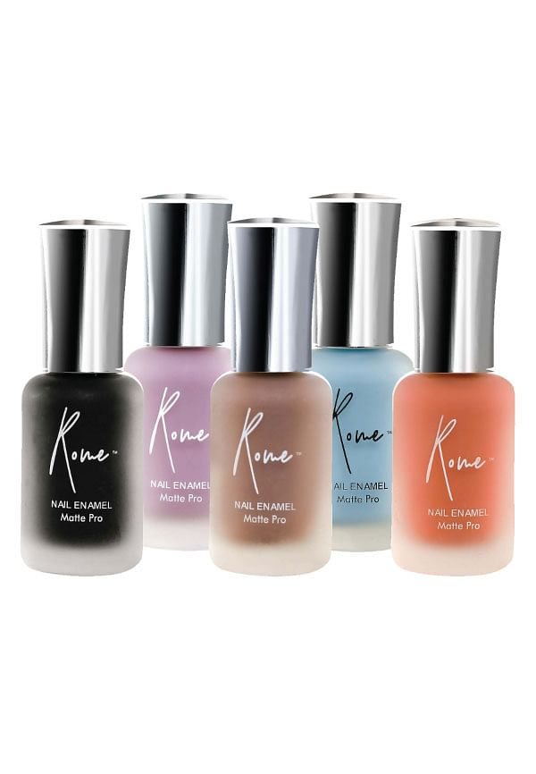 Set of 5 Matte Pro Nail Enamel - Misty Lilac, Walnut, Halloween, Dark Knight, Mint Blue