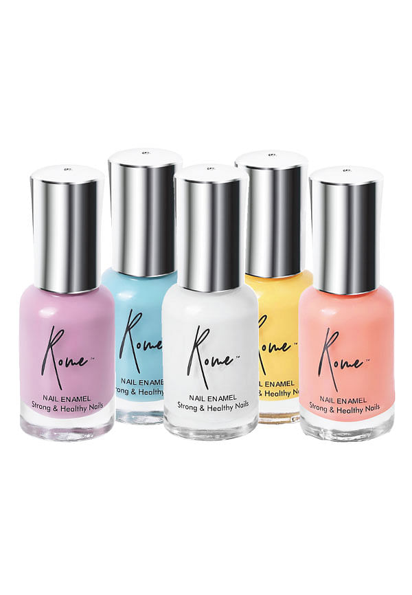 Set of 5 Strong & Healthy Nail Enamel - Coral, Summer Yellow, Turkish Blue, Mauve, Fairy White