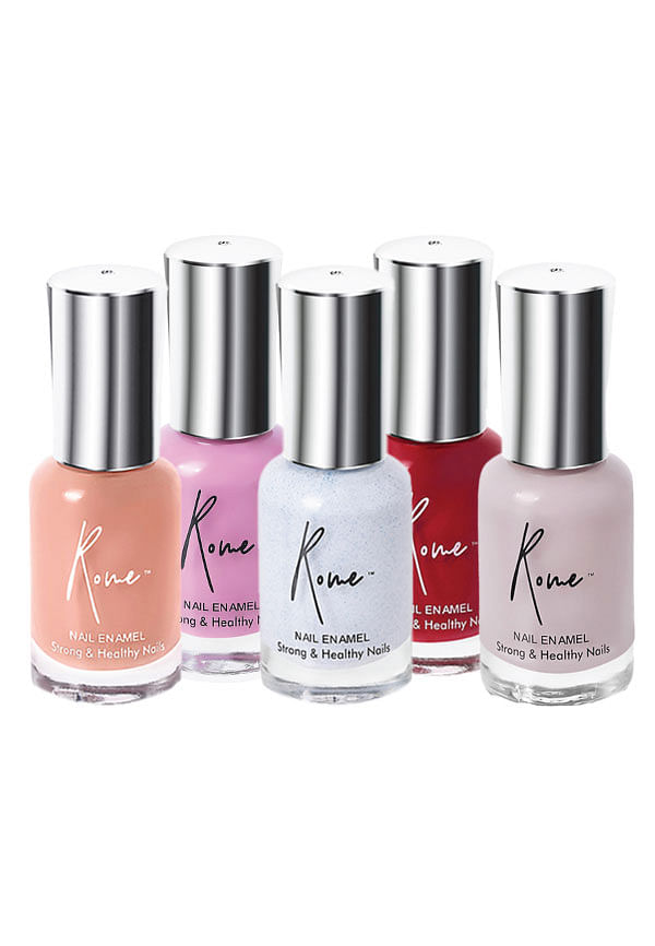 Set of 5 Strong & Healthy Nail Enamel - Electric Red, Taffy Pink, Cinnamon Focus, Dusty Pink, Shimmer Blue