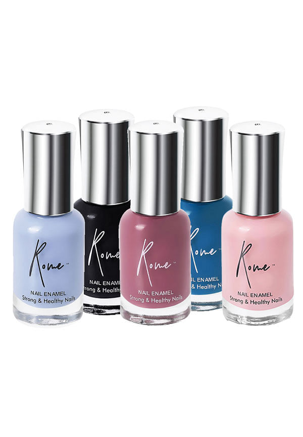 Set of 5 Strong & Healthy Nail Enamel - Midnight Black, Lilac, Ocean Blue, Ruby Rush, Lucky Pink