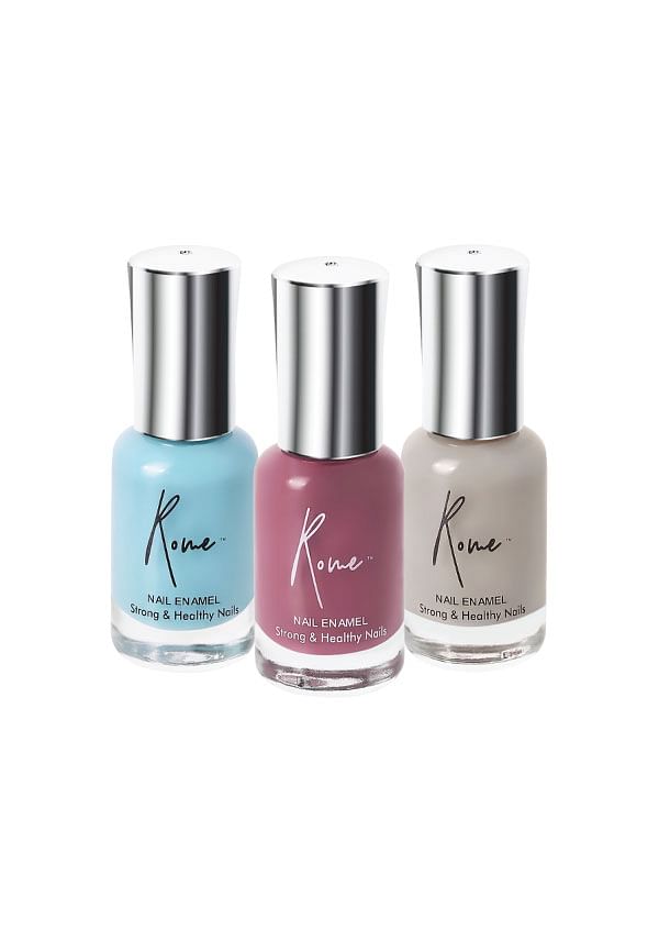 Set of 3 Strong & Healthy Nail Enamel - Stone Grey, Turkish Blue & Ruby Rush