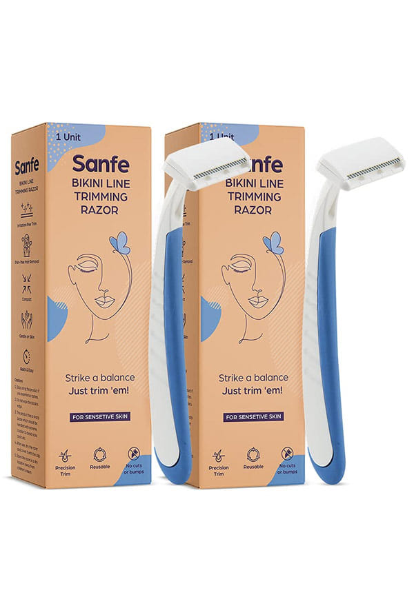 Bikini Line Trimming Razor Pack Of 2 - Stainless Steel Blade, Safety Cap, Comfortable, Anti-Slip Grip