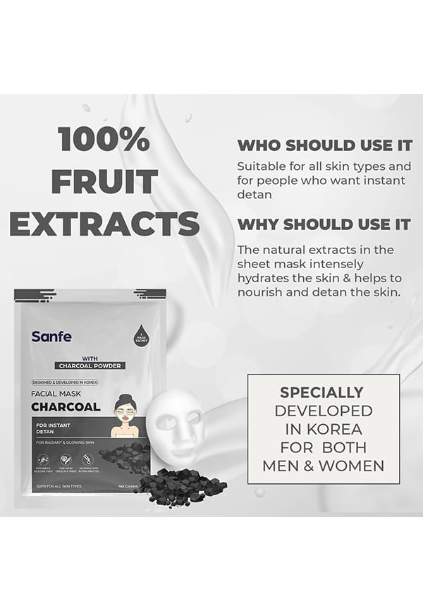 Instant Detan Charcoal Facial Mask | For radiant & glowin skin | 100% fruit extracts, Korean Mask – thumbnail 4