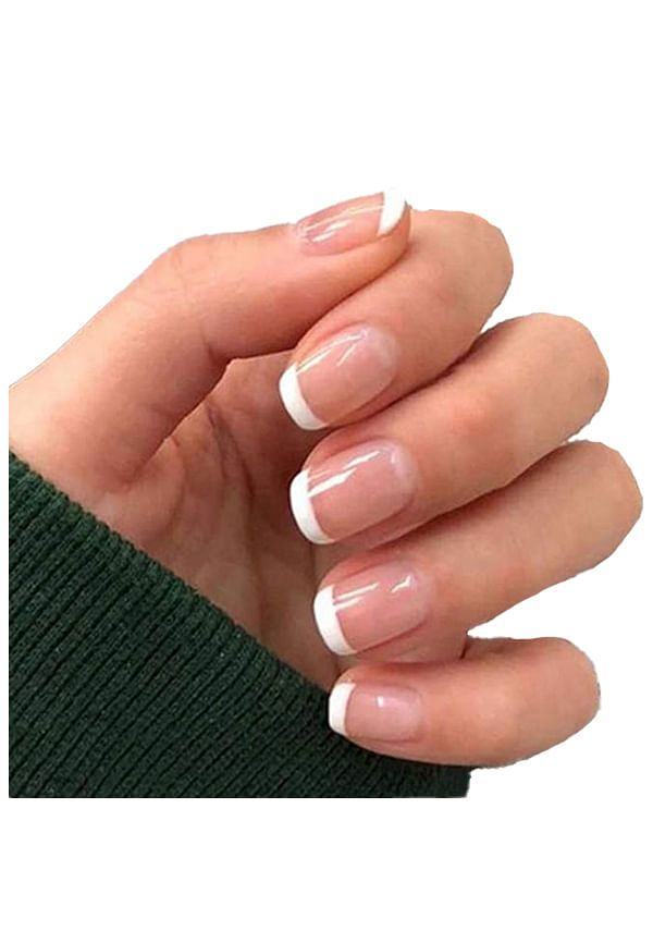 Instant Stick On Nails - French Tips | 24 Reusable Artificial Fake Nail Set/Extensions | Quick, Lightweight, Salon Look, Lasts upto 3 weeks | For Festivals & Special Occasions