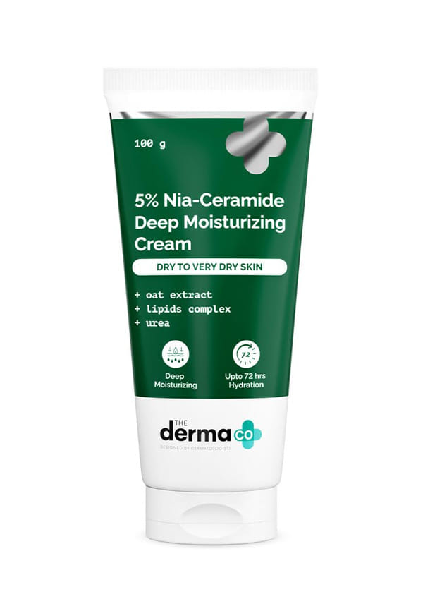The Derma Co. 5% Nia-Ceramide Deep Moisturizing Cream| 5% Niacinamide, 1% Ceramide| 72hrs. Hydration | Urea, Lipids & Oat extracts | Thick Cream for Dry skin - 100g