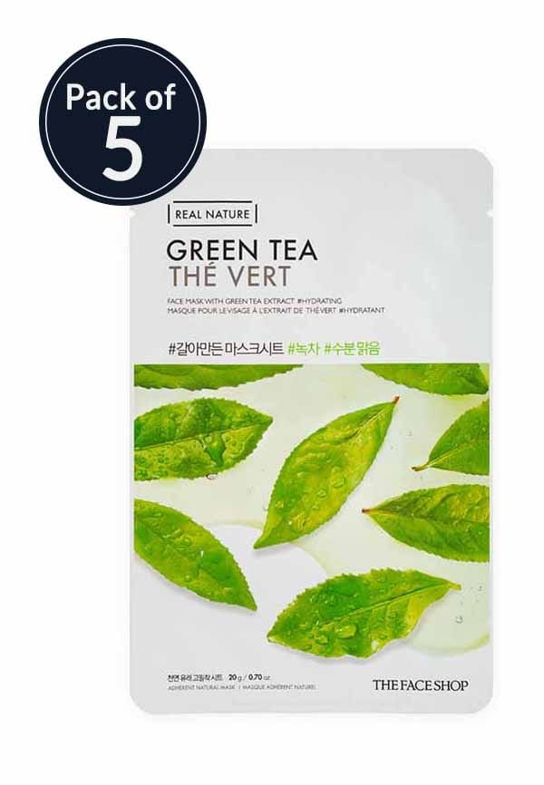 Real Nature Green Tea Face Mask | Size: 5*20 gm By The Face Shop