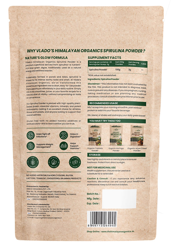 Spirulina Powder | For Men & Women | Contains 62% Protein I Natural Superfood | Rich in Protein, Vitamins & Minerals | Boost Energy & Immunity | Support Digestion & Skin health – thumbnail 2