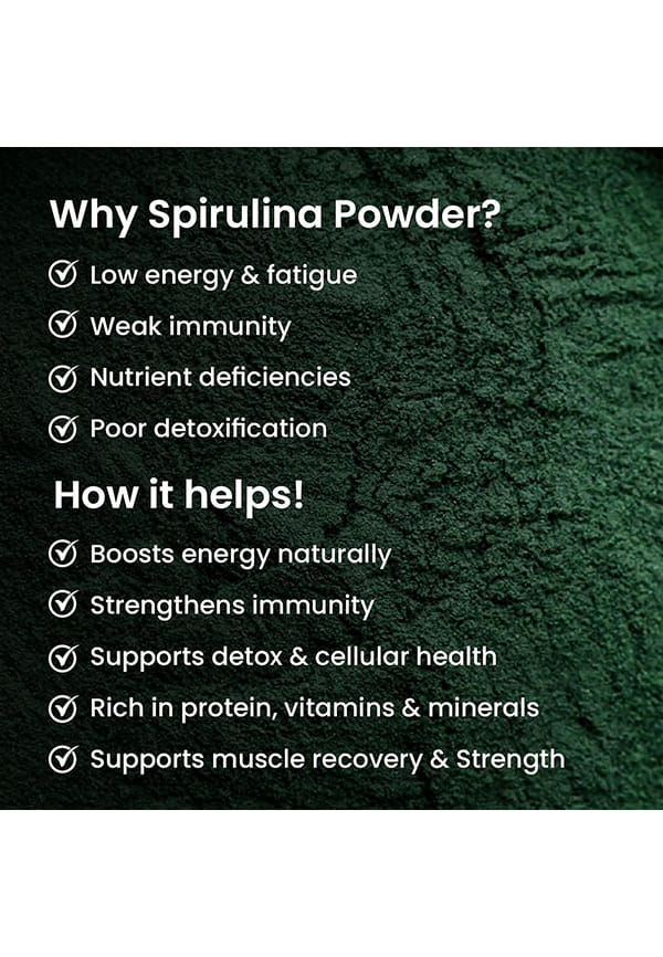 Spirulina Powder | For Men & Women | Contains 62% Protein I Natural Superfood | Rich in Protein, Vitamins & Minerals | Boost Energy & Immunity | Support Digestion & Skin health – thumbnail 6