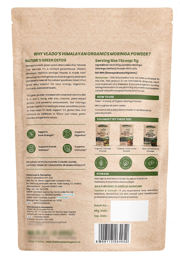 100% Organic Certified Moringa Powder - Natural Superfood with 120+ Nutrients, Antioxidants & Vitamins - Drumstick Leaf powder | Herbal Supplement I for Immunity, Digestion & Energy I Rich In Antioxidant & Protein – thumbnail 2