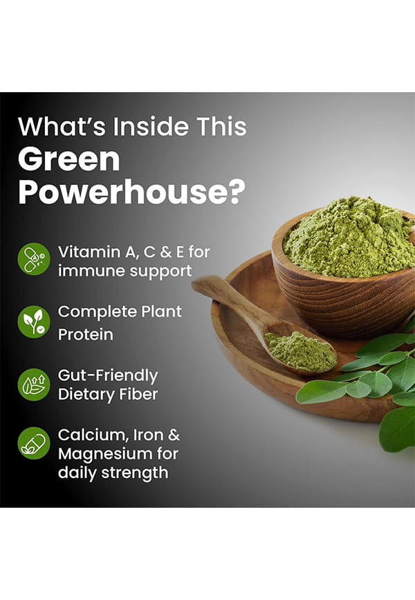 100% Organic Certified Moringa Powder - Natural Superfood with 120+ Nutrients, Antioxidants & Vitamins - Drumstick Leaf powder | Herbal Supplement I for Immunity, Digestion & Energy I Rich In Antioxidant & Protein – thumbnail 3