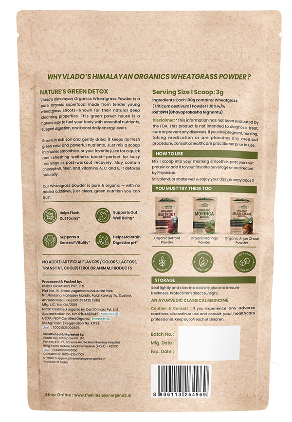 100% Natural Organic Wheatgrass Powder | USDA Certified I Wheat Grass Powder | Organic Wheatgrass Juice | Ayurvedic Support For Natural Detox | Immunity Booster | Herbal Supplement – thumbnail 2