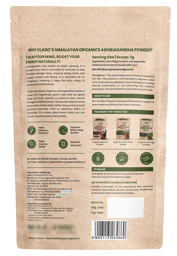 100% Organic Ashwagandha Powder 100gm - Withania Somnifera | Pure Ashwagandha Powder Organic -Support Muscle Recovery & Boost Energy Level | USDA Certified Ashwagandha Supplements for Vitality, Strength & Stress Management – thumbnail 2
