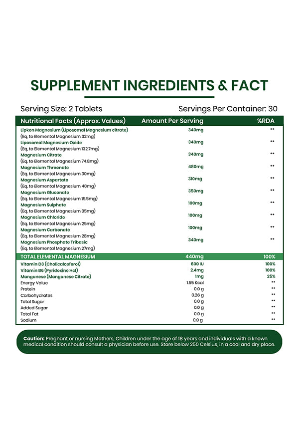 Vlado's Himalayan Organics Plant Based Magnesium Supplement 1360mg With Turmeric Spirulina, Wheatgrass, Moringa | Supports Bone Muscle & Bone Health | Boost Energy Level - 60 Veg Tablets – thumbnail 2