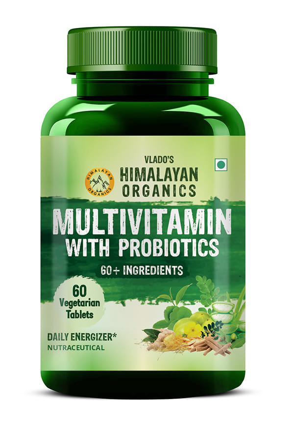 Vlado's Himalayan Organics Multivitamin with Probiotics (60 Tablets) 45 Ingredients for Men & Women with Vitamin C, D, E, B3, B12, Zinc, Giloy & Biotin Vlado's Himalayan Organics Multivitamin with Probiotics (60 Tablets) 45 Ingredients for Men & Women with Vitamin C, D, E, B3, B12, Zinc, Giloy & Biotin