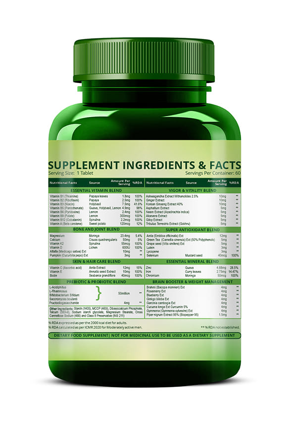 Vlado's Himalayan Organics Multivitamin with Probiotics (60 Tablets) 45 Ingredients for Men & Women with Vitamin C, D, E, B3, B12, Zinc, Giloy & Biotin – thumbnail 4