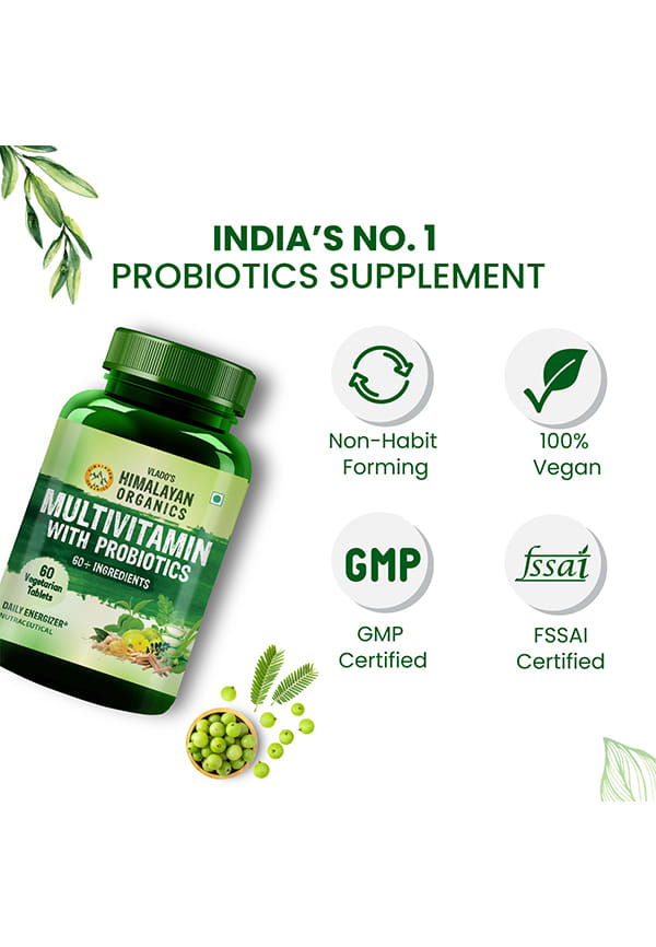 Vlado's Himalayan Organics Multivitamin with Probiotics (60 Tablets) 45 Ingredients for Men & Women with Vitamin C, D, E, B3, B12, Zinc, Giloy & Biotin – thumbnail 5