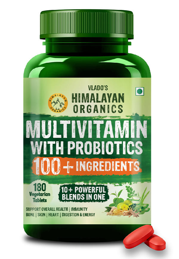 Vlado's Himalayan Organics Multivitamin with Probiotics (60 Tablets) 45 Ingredients for Men & Women with Vitamin C, D, E, B3, B12, Zinc, Giloy & Biotin Vlado's Himalayan Organics Multivitamin with Probiotics (60 Tablets) 45 Ingredients for Men & Women with Vitamin C, D, E, B3, B12, Zinc, Giloy & Biotin