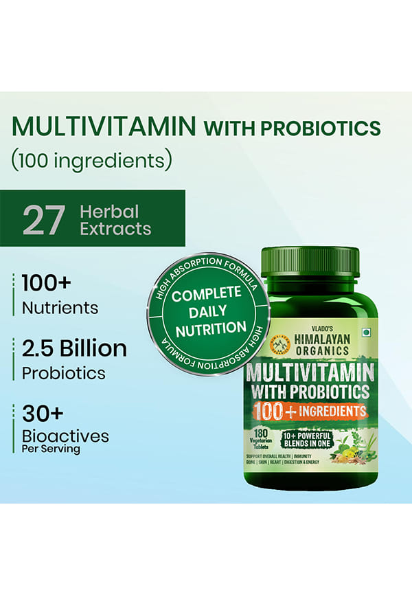 Vlado's Himalayan Organics Multivitamin with Probiotics (60 Tablets) 45 Ingredients for Men & Women with Vitamin C, D, E, B3, B12, Zinc, Giloy & Biotin – thumbnail 3