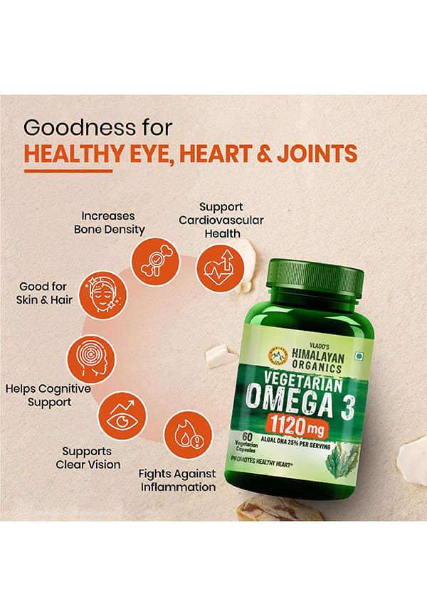 Vlado's Himalayan Organics Vegan Omega 3 6 9 with DHA (560mg) for Healthy Heart, Joints & Eyes for Men & Women - 60 veg capsules – thumbnail 3