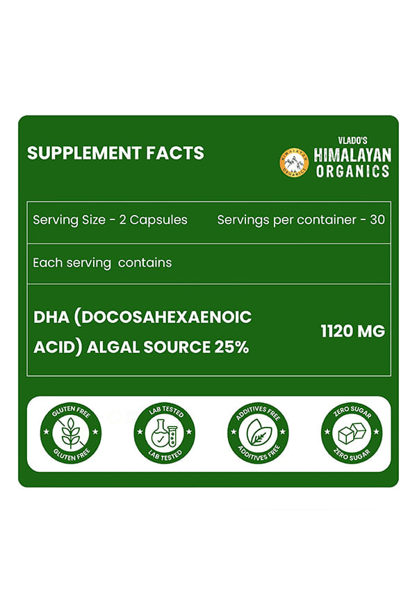 Vlado's Himalayan Organics Vegan Omega 3 6 9 with DHA (560mg) for Healthy Heart, Joints & Eyes for Men & Women - 60 veg capsules – thumbnail 4