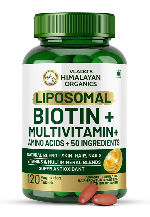 Vlado's Himalayan Organics Biotin 10,000 mcg Supplement with Keratin, Amino Acids & Multivitamin - 120 Veg Tablets