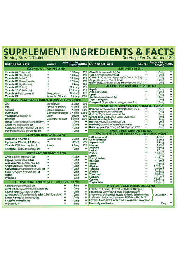 Vlado's Himalayan Organics Immunity Multivitamin with Probiotics (180 Veg Tablets) with Vitamin C, D, K2, Zinc, Ginseng, Giloy, Biotin For Men & Women – thumbnail 2