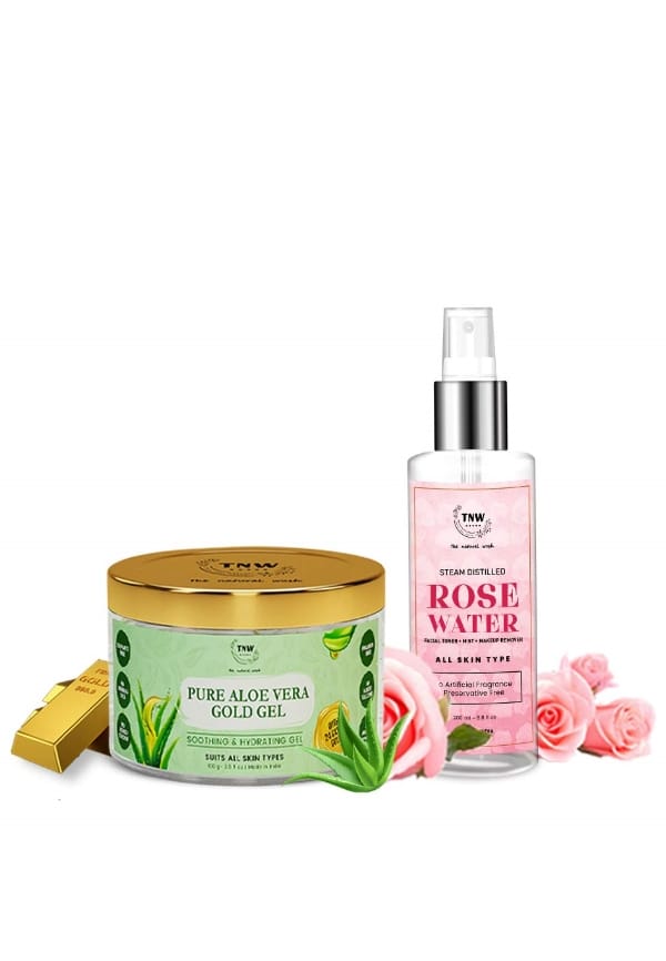 Pure 24k Gold Aloe Vera Gel for Face Skin, Scars & Sunburn with Rose Water Face Toner/Skin Toner/Makeup Remover (Free from Artificial Fragrance & Alcohol)