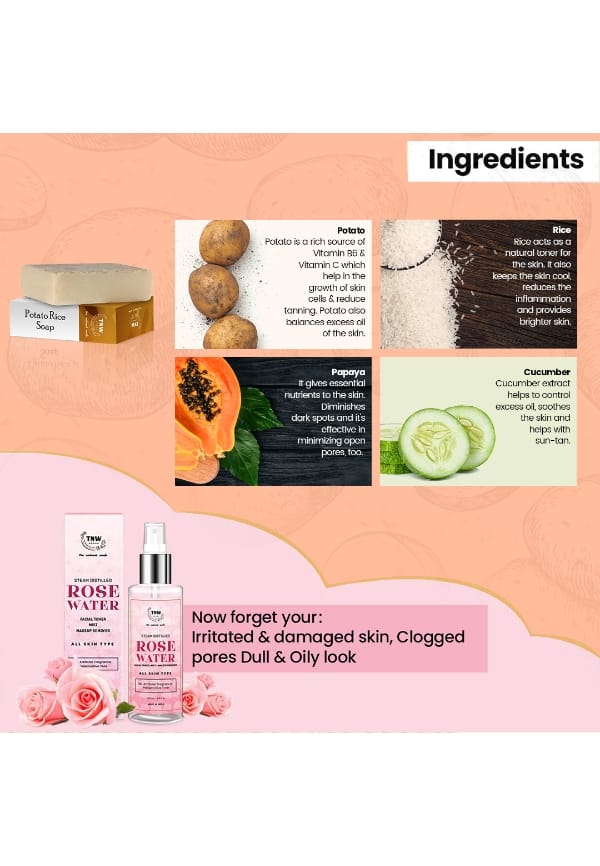 Handmade Potato Rice Soap Reduces Tanning & Pigmentation-Diminishes Dark Spots with Steam Distilled Rose Water/Toner/Makeup Remover (Free from Artificial Fragrance & Alcohol) – thumbnail 2