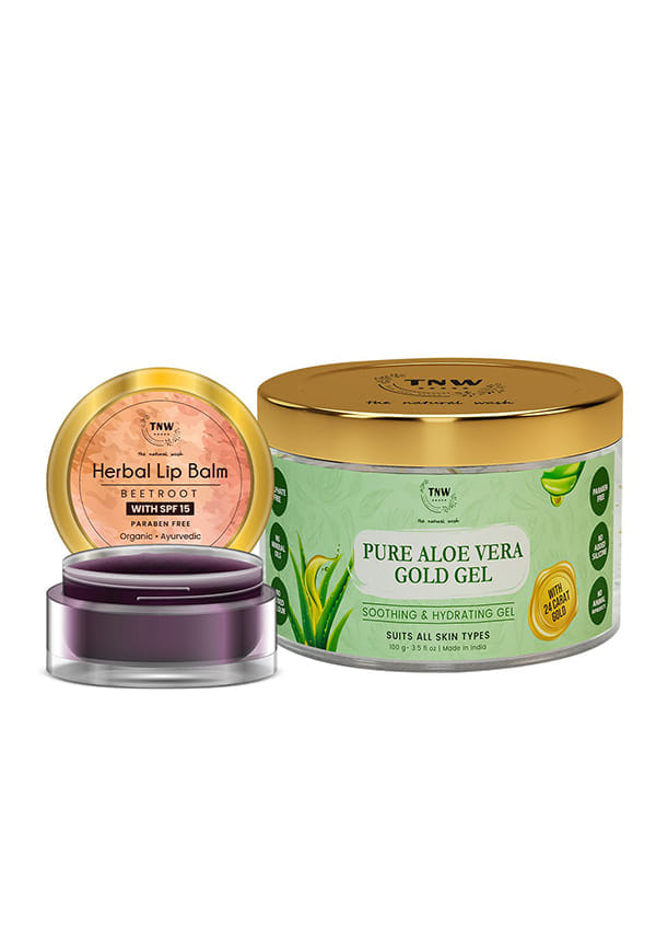 Unisex Combo of Beetroot Lip Balm & Aloe Vera Gold Gel | Herbal Lip Balm Moisturizer For Dry Damaged & Chapped Lips | Aloe Vera Beauty Gel for Acne, Scars and Sunburn Treatment.