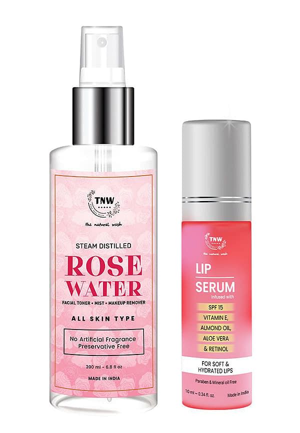 Rose Water Spray Bottle 200ml + Lip Serum- 10ml