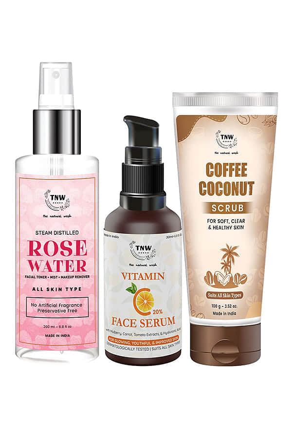 Coffee Coconut Scrub + Vitamin C Face Serum 30ml + Rose Water Spray Bottle 200ml