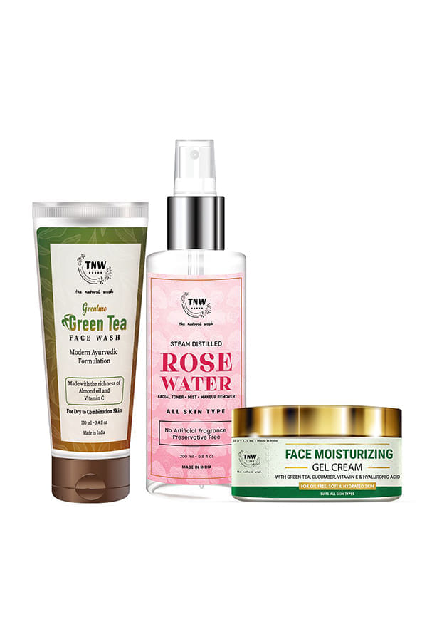 Face Moisturizing Gel Cream 50gm + Green Tea FaceWash 100ml + Rose Water Spray Bottle 200ml Face Moisturizing Gel Cream 50gm + Green Tea FaceWash 100ml + Rose Water Spray Bottle 200ml