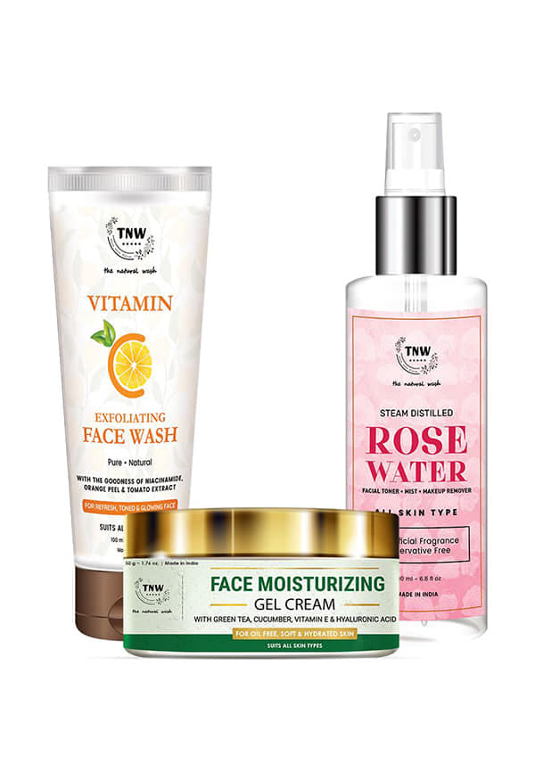 Face Moisturizing Gel Cream 50gm + VitaminC FaceWash 100ml + Rose Water Spray Bottle 200ml