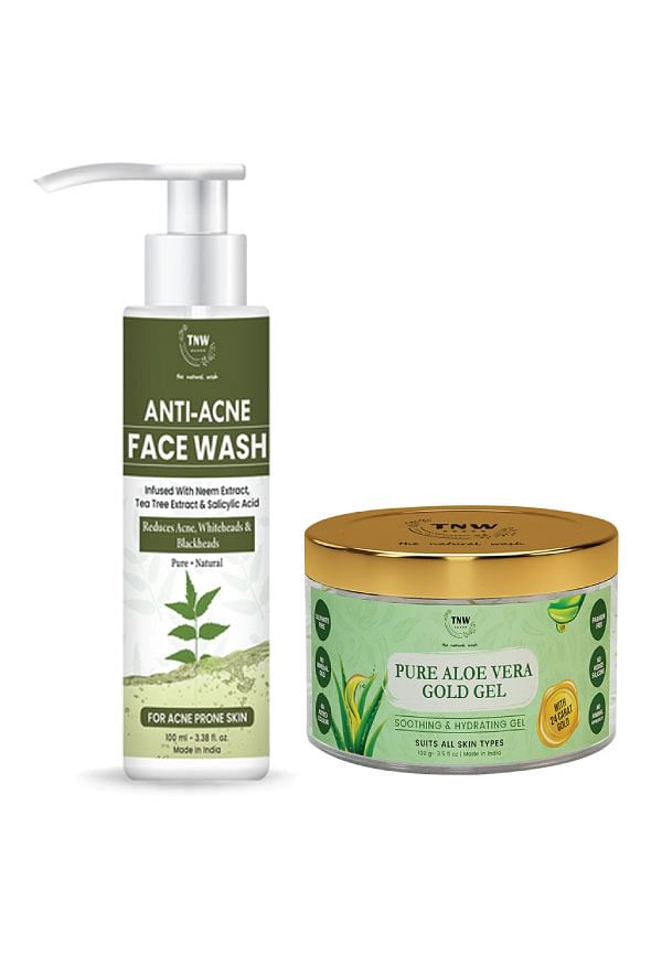 Anti-Acne Face Wash & Pure Aloe Vera Gold Gel for Calming Skin